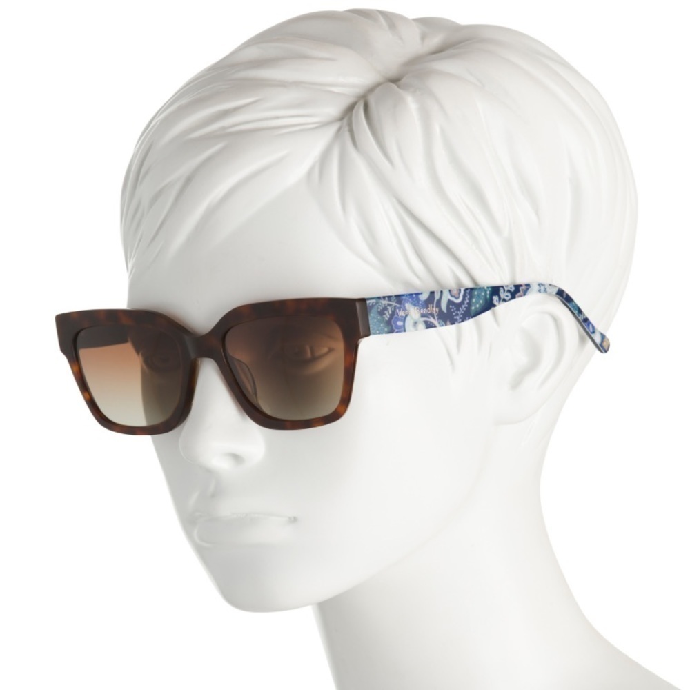 Vera Bradley Roxana Square Frame Sunglasses Java Navy Camo Tortoise Shell Accent